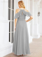 Numbersea Cold Shoulder Long Bridesmaid Dresses Side Slit Formal Prom Gowns Party Wedding 28070 by numbersea