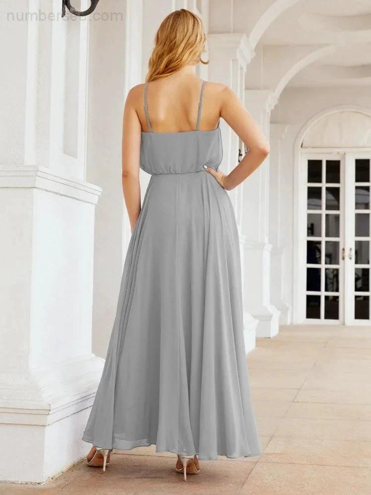 Numbersea Halter Long Bridesmaid Dresses Formal A line Juniors Dress 28029 by numbersea