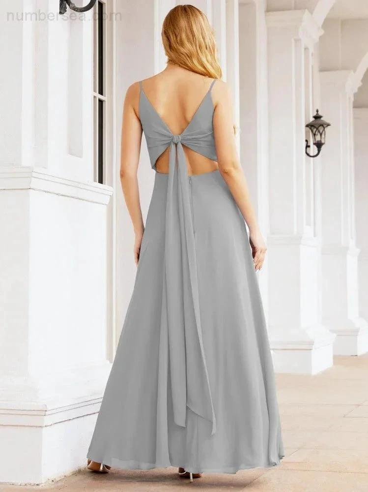 Numbersea Spaghetti Strap Bridesmaid Dresses V Neck Butterfly Back Fromal Evening Party Prom Gown 28036 by numbersea