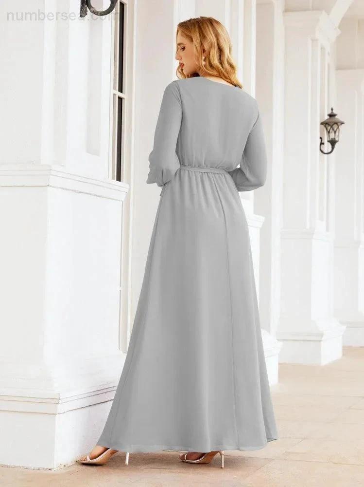 Sunnderly Women's Chiffon Bridesmaid Dress A line Long Sleeves Formal Evening Prom Gown for Wedding Guest SY28032 by numbersea