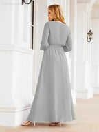 Sunnderly Women's Chiffon Bridesmaid Dress A line Long Sleeves Formal Evening Prom Gown for Wedding Guest SY28032 by numbersea