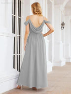 Numbersea Off The Shoulder Chiffon Bridesmaid Dress Long Formal Graduation Gown with Cowl Back 28069 by numbersea