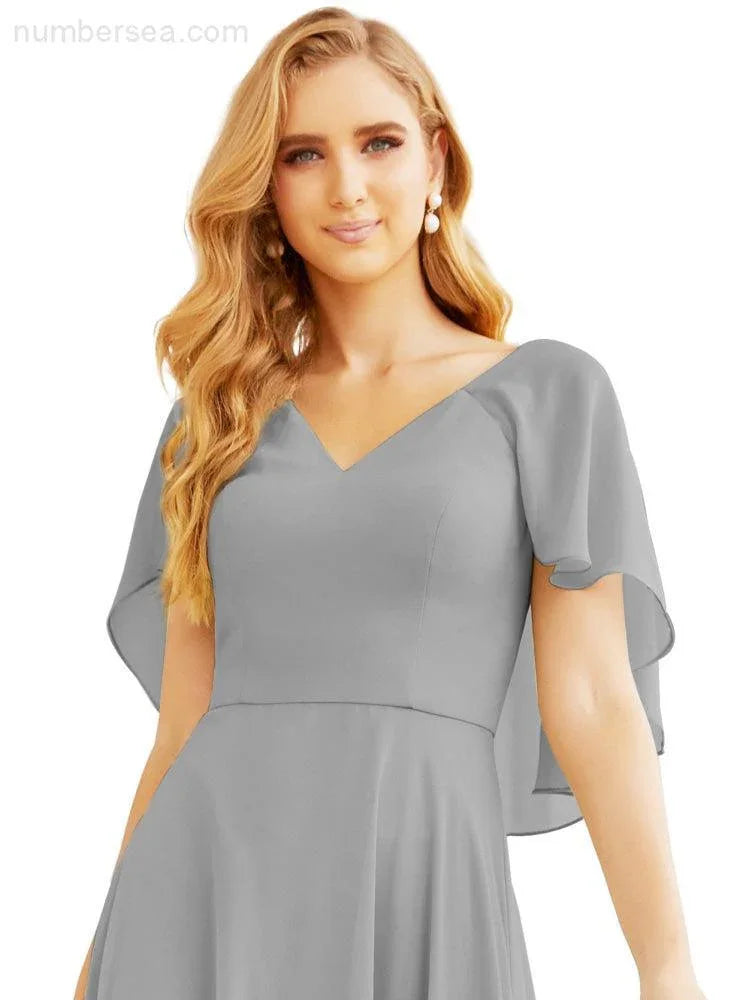 Numbersea Bridesmaid Dresses for Wedding Formal Evening Party Prom Gown with Cape 28050