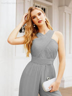 Numbersea Crisscross Neck Jumpsuit Formal Evening Dress Long Bridesmaid Dresses Bell-bottomed Pants 28033 by numbersea