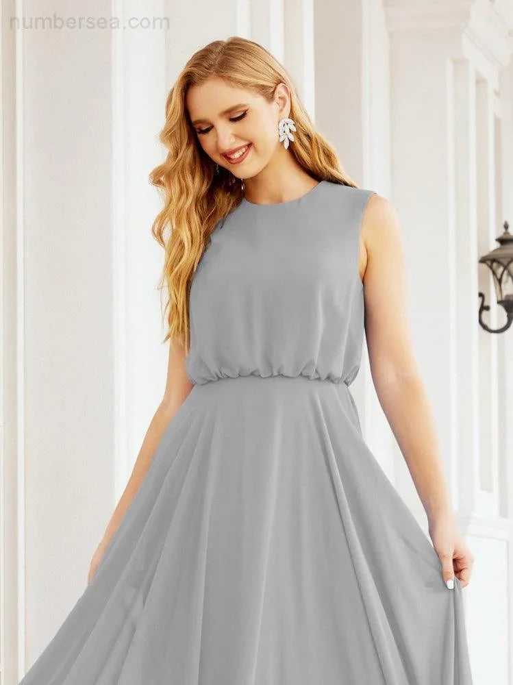 Numbersea Sleeveless Long Bridesmaid Dress A line Formal Evening Prom Gown 28025