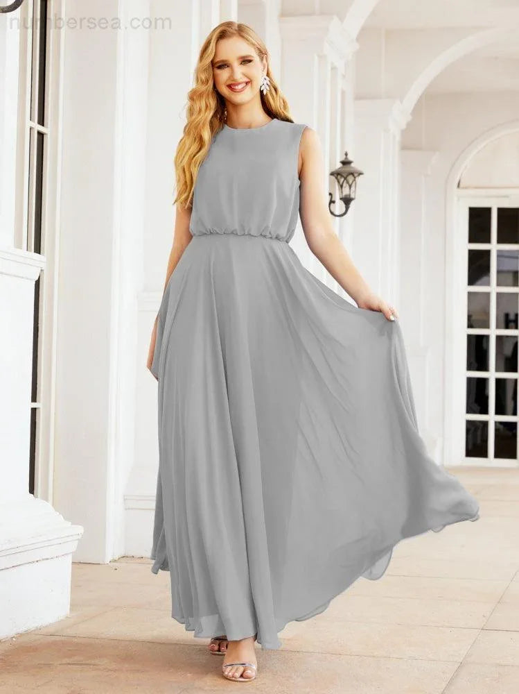 Numbersea Sleeveless Long Bridesmaid Dress A line Formal Evening Prom Gown 28025