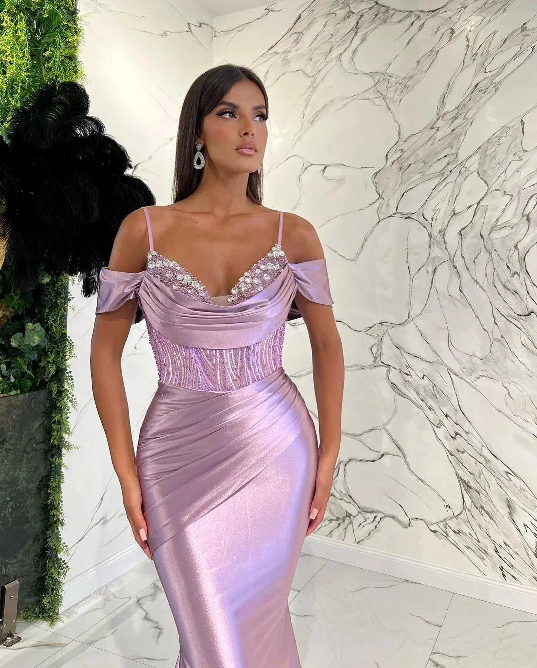 Long Mermaid Spaghetti Straps Sweetheart Satin Evening Prom Dress by BIZTUNNEL