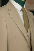 Beige Linen Blend 3-Piece Wedding Suit | Tailored Groom & Groomsmen Attire by 男装