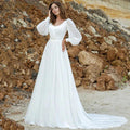 Puff Sleeve Wedding Dresses Women Vestido De Novia Long Chiffon Elegant V-Neck A-Line Backless Bridal Gown Robe Mariée by payinti