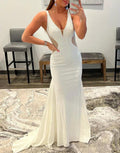 Tonya | White Mermaid V-Neck Beaded Long Prom Dress by KissProm