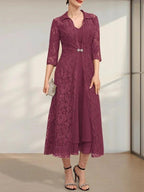 A-line V-Neck Tea-Length Chiffon Mother of the Bride Dress by Dreamylily