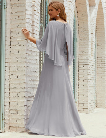 Sunnderly  Bridesmaid Dress Women Long Sleeve V-Neck Chiffon Formal Wedding Party Dress SY28018