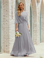 Sunnderly Bridesmaid Dress Women Long Sleeve V-Neck Chiffon Formal Wedding Party Dress SY28018 by numbersea