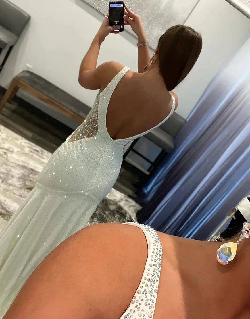 Tonya | White Mermaid V-Neck Beaded Long Prom Dress by KissProm