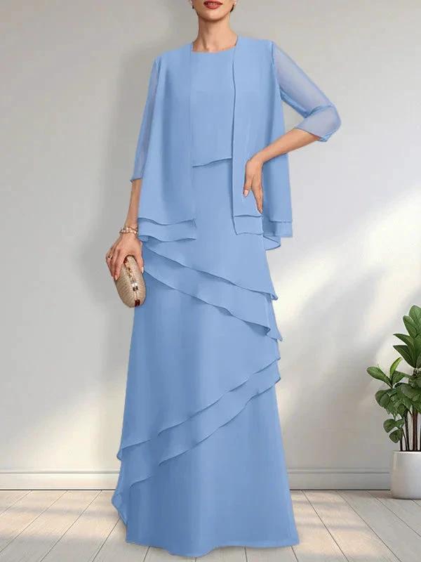 Sheath Scoop Floor-Length Chiffon Mother of the Bride Dress by Dreamylily