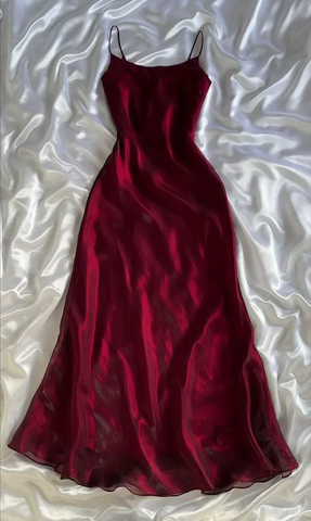 Vestido de noche largo de satén burdeos con corte en A Y7509