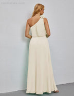 Ruffled One Shoulder Sleeveless Long Bridesmaid Dresses A-line Formal Evening Gown Side Split 28080 by numbersea