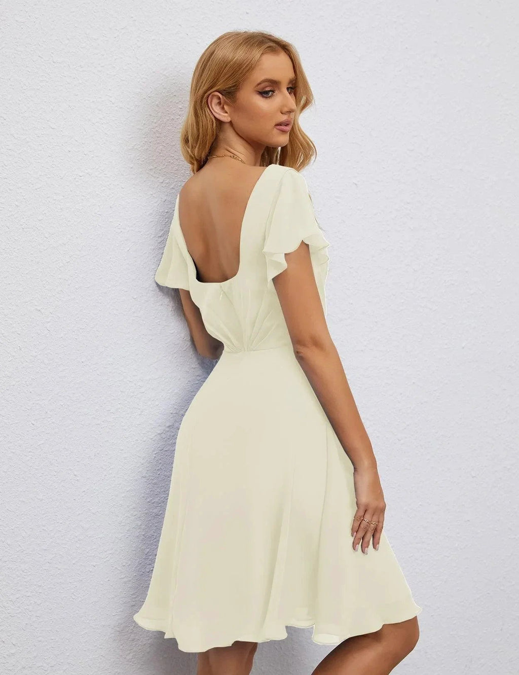 Numbersea U Back Homecoming Dress Formal Prom Dress Knee Length Short Sleeves Cocktail Party Dress 28077 by numbersea