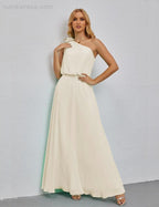 Ruffled One Shoulder Sleeveless Long Bridesmaid Dresses A-line Formal Evening Gown Side Split 28080 by numbersea