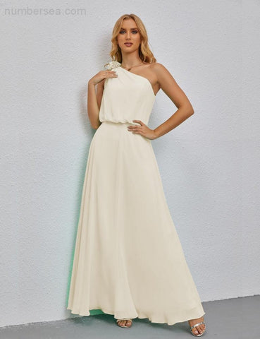 Ruffled One Shoulder Sleeveless Long Bridesmaid Dresses A-line Formal Evening Gown Side Split 28080