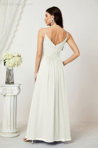 Numbersea Chiffon V-Neck Bridesmaid Dress Spaghetti Strap Long Formal Party Prom Gowns with Slit 28010
