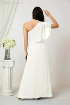 Numbersea Chiffon Ruffled One Shoulder Long Bridesmaid Dresses A-line Formal Evening Gown Side Split 2809 by numbersea