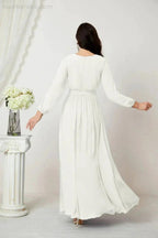 Sunnderly Evening Dresses Deep V-Neck Chiffon Bridesmaid Dresses Long Bishop Sleeve Side Split Formal Dress SY2806 by numbersea