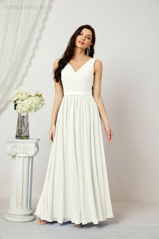 Women's Chiffon Long Bridesmaid Dresses A line Sleeveless Formal Prom Gown for Evening Party Homecoming Dresses 2808
