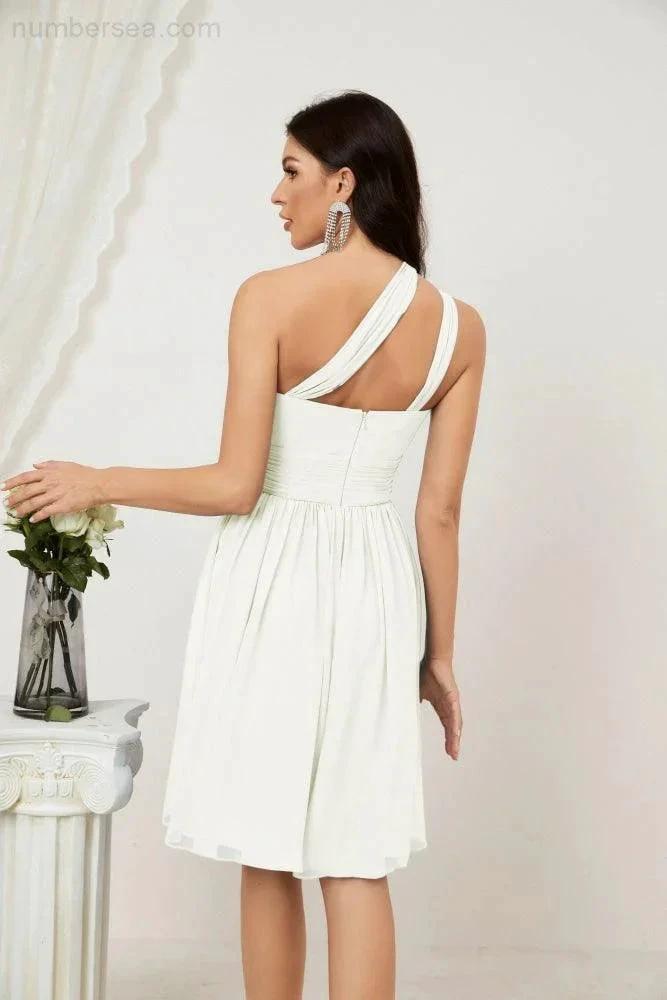 Numbersea Women Chiffon Short One Shoulder Bridesmaid Dress Formal Dresses for Party Homecoming 2804 by numbersea