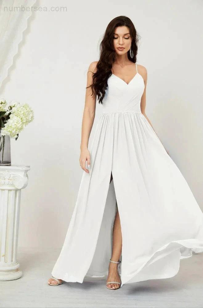 Numbersea Neck Bridesmaid Dresses Chiffon Long Spaghetti A-line Formal Prom Gown for Wedding Party Evening 2801 by numbersea
