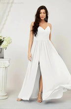 Numbersea Neck Bridesmaid Dresses Chiffon Long Spaghetti A-line Formal Prom Gown for Wedding Party Evening 2801 by numbersea