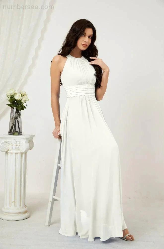 Numbersea Formal Party Gown Dress Chiffon Halter Long Sleeveless Bridesmaid Dresses 2802 by numbersea