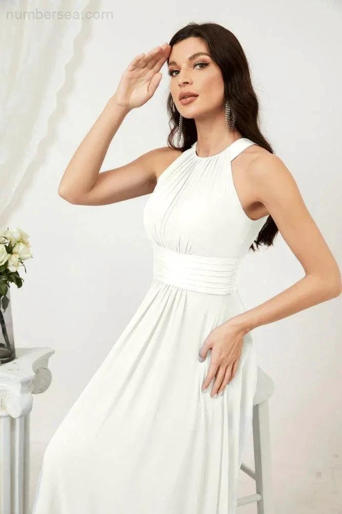 Numbersea Formal Party Gown Dress Chiffon Halter Long Sleeveless Bridesmaid Dresses 2802 by numbersea