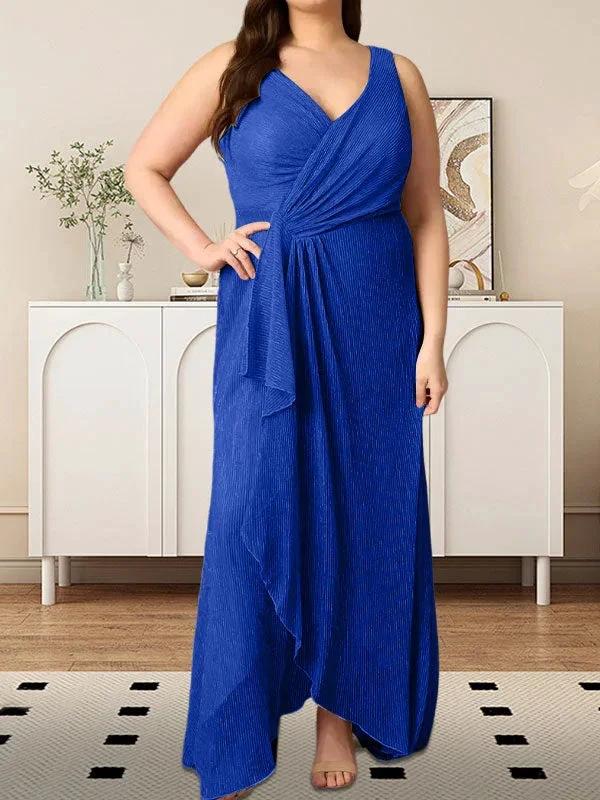A-Line V-Neck Ruched Metallic Mesh Dress by Dreamylily