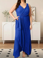 A-Line V-Neck Ruched Metallic Mesh Dress by Dreamylily