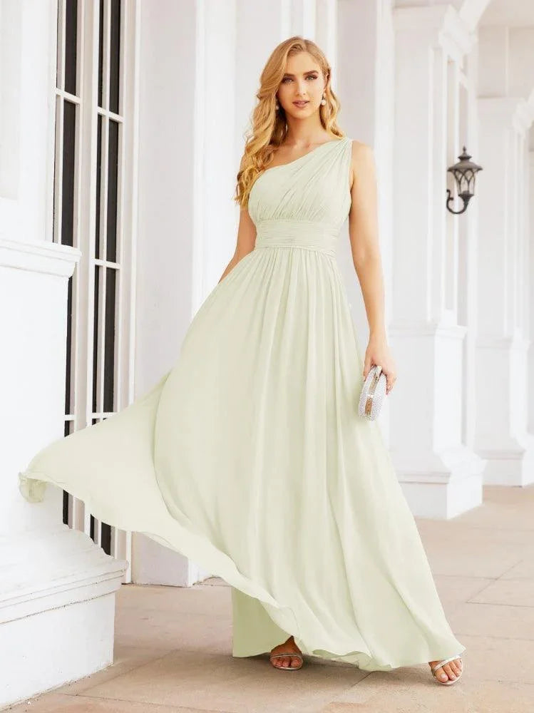 Numbersea Robes de demoiselle d'honneur longues maxi à une épaule pour soirée formelle, bal, fête 28061