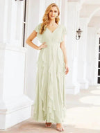 Ruffled Bridesmaid Dresses with Sleeves Long Formal Party Dress 28041 by numbersea