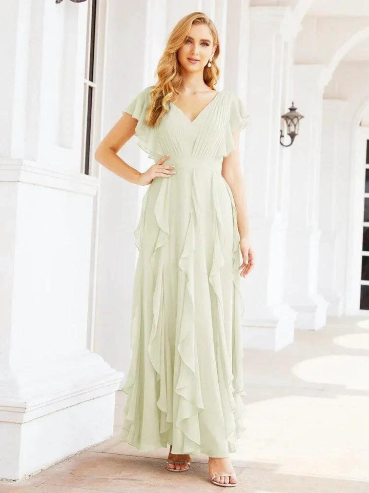 Ruffled Bridesmaid Dresses with Sleeves Long Formal Party Dress 28041 by numbersea