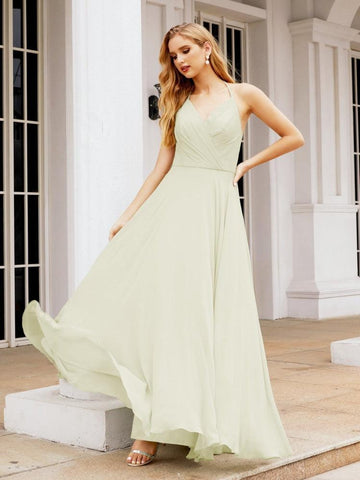Numbersea Halter Chiffon Bridesmaid Dresses Wedding Appare Sleeveless Formal Prom Dress with Ruffled Back 28035