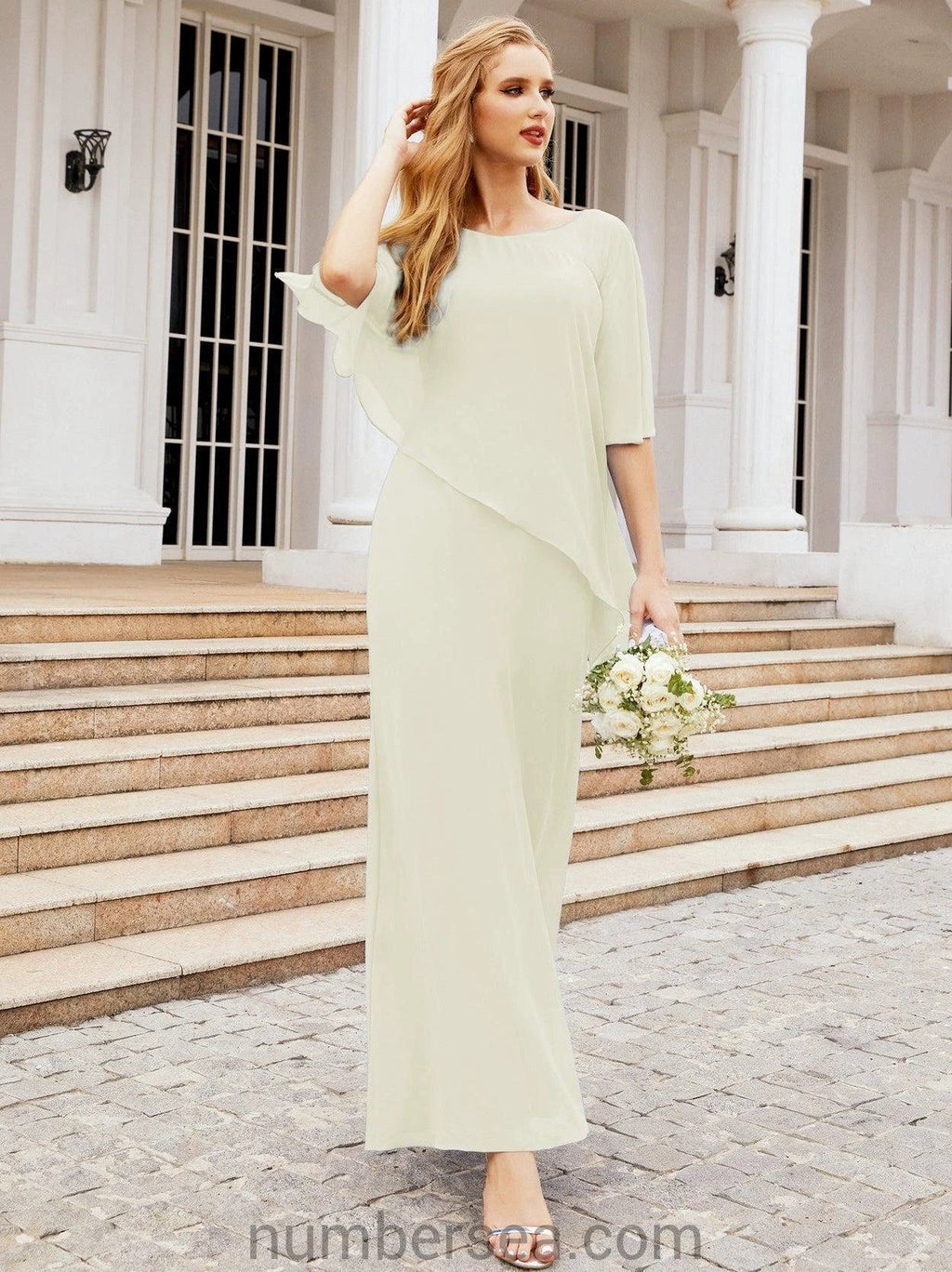 Sunnderly Formal Party Gown Dress Long Mother of The Bride Dresses with Ruffle Cape SY28026 by numbersea