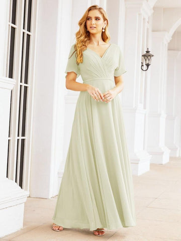 Numbersea Formal Prom Gowns for Mother of The Bride Short Sleeves Bridesmaid Dress 28049