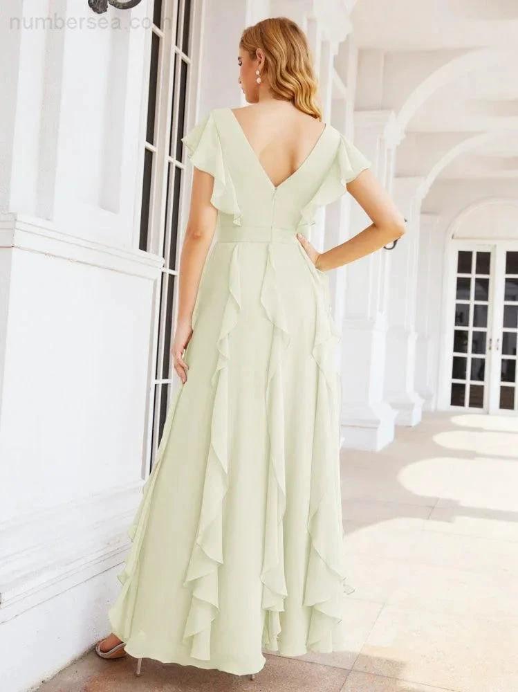 Ruffled Bridesmaid Dresses with Sleeves Long Formal Party Dress 28041 by numbersea