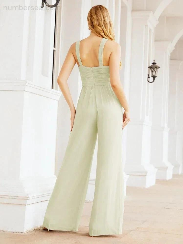 Numbersea Crisscross Neck Jumpsuit Formal Evening Dress Long Bridesmaid Dresses Bell-bottomed Pants 28033 by numbersea