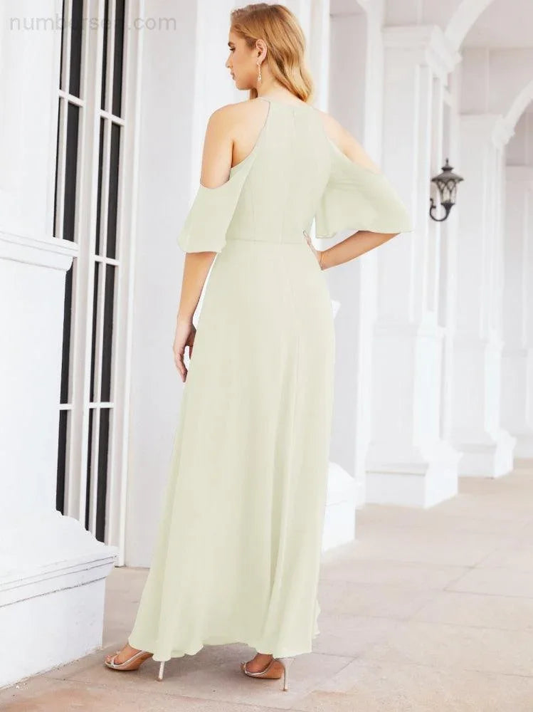 Abiti da damigella d'onore Numbersea con spalle scoperte, linea a trapezio, lunghi abiti da sera formali 28074