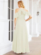 Numbersea Cold Shoulder Long Bridesmaid Dresses Side Slit Formal Prom Gowns Party Wedding 28070 by numbersea