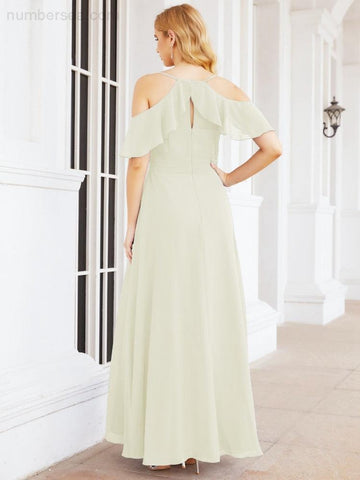 Numbersea Cold Shoulder Long Bridesmaid Dresses Side Slit Formal Prom Gowns Party Wedding 28070