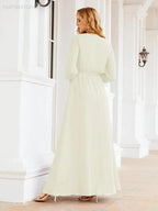 Sunnderly Women's Chiffon Bridesmaid Dress A line Long Sleeves Formal Evening Prom Gown for Wedding Guest SY28032 by numbersea