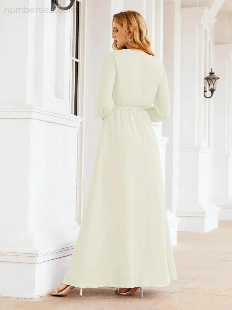 Sunnderly Women's Chiffon Bridesmaid Dress A line Long Sleeves Formal Evening Prom Gown for Wedding Guest SY28032 by numbersea