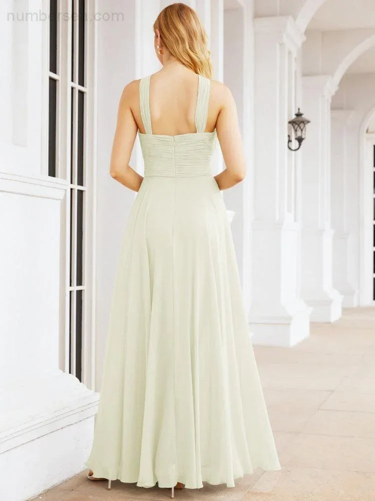 Numbersea Abiti da damigella incrociati con collo all'americana per festa, matrimonio, sera, ballo di fine anno, abiti lunghi da ballo 28053