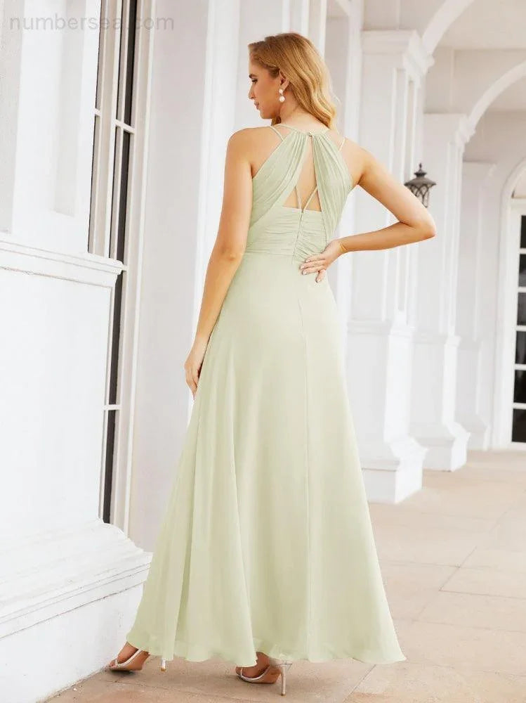 Vestidos de Damas de Honra Numbersea com Alças Duplas de Espaguete para Mulher Vestido Longo Formal para Festa com Fenda Lateral 28051